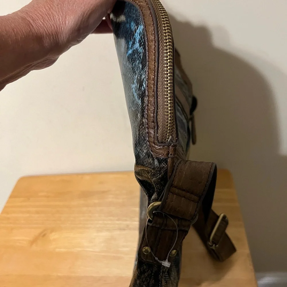 Jessica Simpson Stylish Brown and Blue Snake Print Shoulder Bag